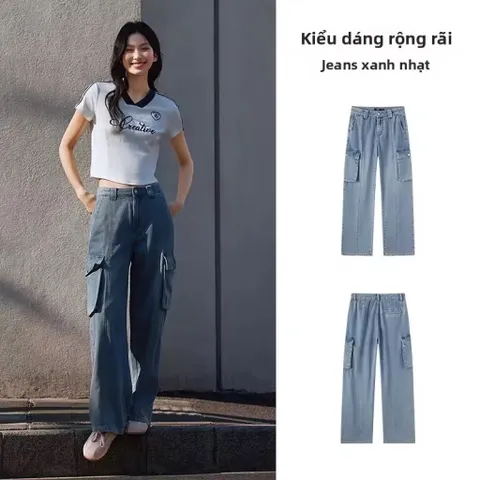 (Chính Hãng) Quần jeans nữ túi hộp ống đứng hãng Semir