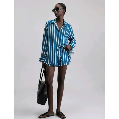 (Chính Hãng) Set bộ áo sơ mi,quần short đùi nữ linen lanh đi biển,du lịch hãng Ontre She In
