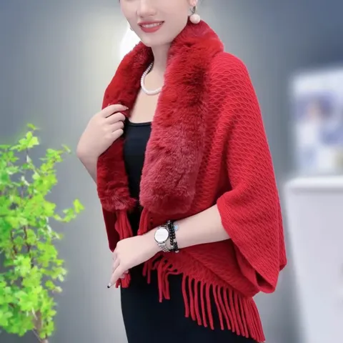 (Sale) Áo choàng len cổ lông nữ hàng QC