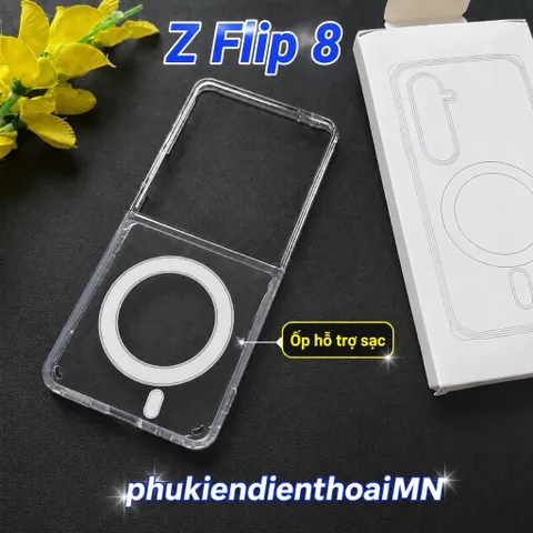 Ốp lưng Samsung Galaxy Z Flip 8 Nam Châm HỖ TRỢ SẠC Không Dây trong suốt