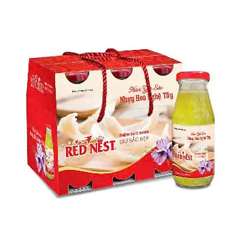 Nước yến sào chai 185ml saffron nhụy hoa nghệ tây xách 6 REDNEST