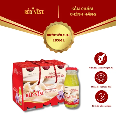 Nước yến sào chai 185ml saffron nhụy hoa nghệ tây xách 6 REDNEST