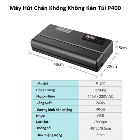 Máy hút chân không công nghiệp không kén túi P400 hút & hàn tự động mọi loại túi, đường hàn 40cm