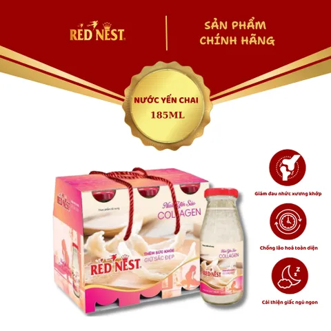 Nước yến sào chai 185ml collagen xách 6 REDNEST