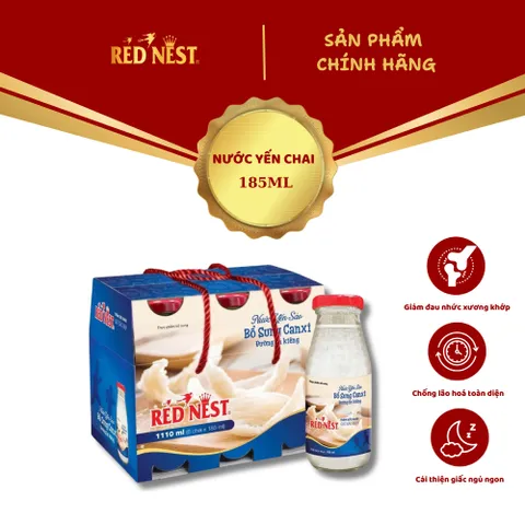Nước yến sào chai 185ml canxi đường ăn kiêng xách 6 REDNEST