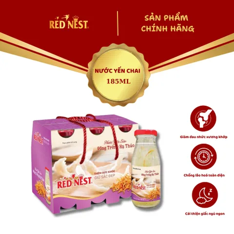Nước yến sào chai 185ml đông trùng hạ thảo xách 6 REDNEST