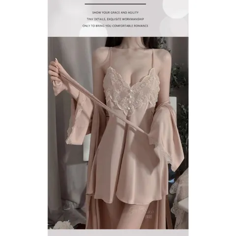 Váy Ngủ Lụa Sexy Phối Ren Hoa Đầm Thức 2 Dây Chéo Lưng Tặng Chip - N136 Hồng Nude