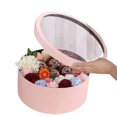 Hộp tròn mặt trong suốt đựng hoa đựng quà