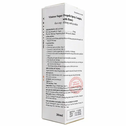 (Úc) Xịt Họng Keo Ong Vitatree Propolis Hỗ Trợ Làm Dịu Họng, Giảm Khô Rát Cổ Họng, Khàn Tiếng, Hỗ Trợ Giảm Ho