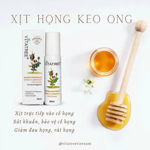 (Úc) Xịt Họng Keo Ong Vitatree Propolis Hỗ Trợ Làm Dịu Họng, Giảm Khô Rát Cổ Họng, Khàn Tiếng, Hỗ Trợ Giảm Ho