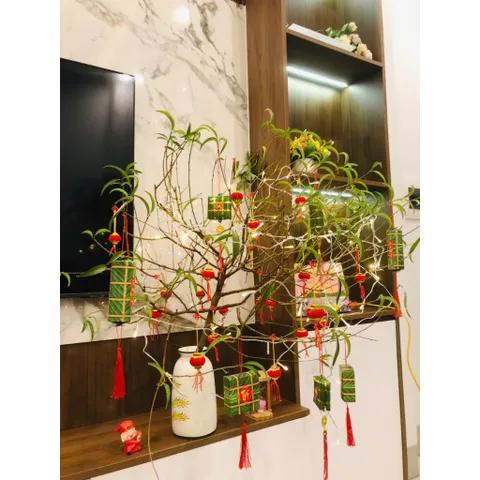 Combo 4 Liễn Bánh Chưng Bánh Tét Treo Cây Trang Trí Tết, Kèm Dây Treo Tiền Vàng May Mắn