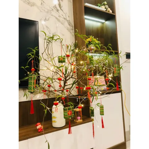 Combo 4 Liễn Bánh Chưng Bánh Tét Treo Cây Trang Trí Tết, Kèm Dây Treo Tiền Vàng May Mắn