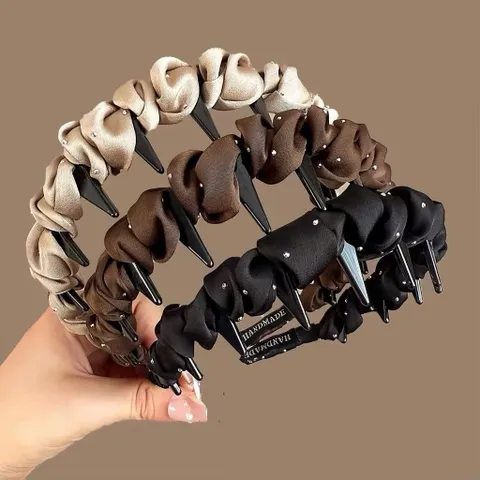 Băng Đô Cài Tóc Đính Đá Satin Cao Cấp – Băng Đô Tạo Phồng Chân Tóc Chống Trượt Phong Cách Hàn Quốc