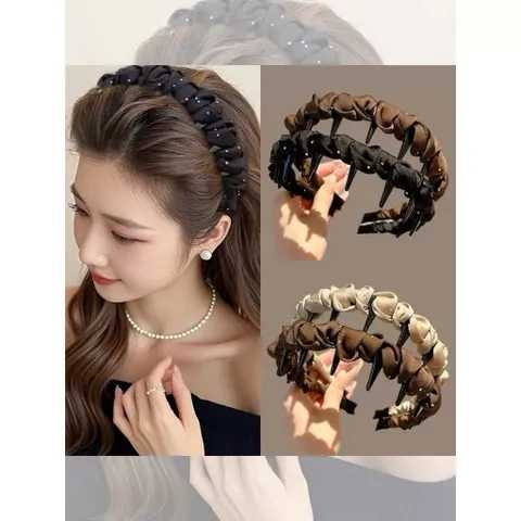 Băng Đô Cài Tóc Đính Đá Satin Cao Cấp – Băng Đô Tạo Phồng Chân Tóc Chống Trượt Phong Cách Hàn Quốc