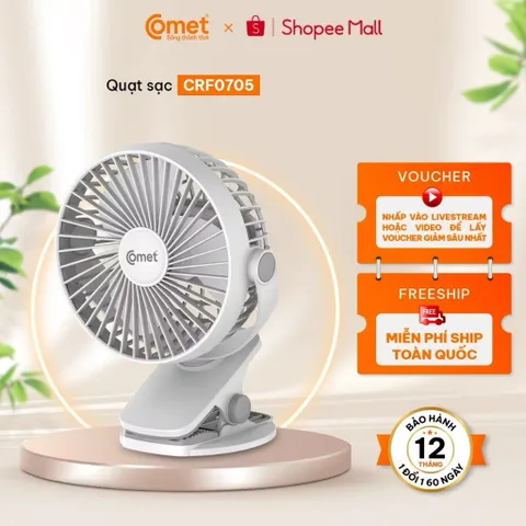 Quạt Kẹp Tích Điện Xoay 360° COMET CRF0705 - 5W - Kẹp Bàn, Kẹp Giường, Kẹp Xe Đẩy
