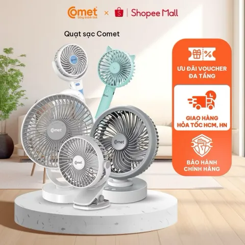 Quạt Kẹp Tích Điện Xoay 360° COMET CRF0705 - 5W - Kẹp Bàn, Kẹp Giường, Kẹp Xe Đẩy