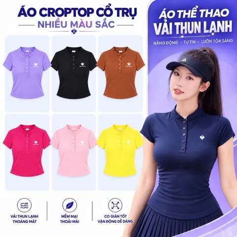Áo croptop thể thao nữ thiết kế vạt bầu ôm eo - vải thun lạnh co giãn 4 chiều thấm hút mồ hôi, áo thể thao cổ trụ cúc
