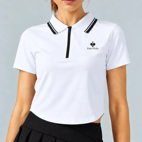 Áo Polo Nữ Garnet Ngắn Tay Cổ Bẻ Phối Viền Khóa Kéo Co Giãn Thoáng Mát Phong Cách Thể Thao