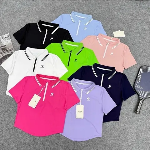 Áo Polo Nữ Garnet Ngắn Tay Cổ Bẻ Phối Viền Khóa Kéo Co Giãn Thoáng Mát Phong Cách Thể Thao