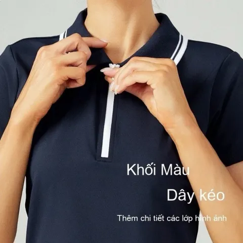 Áo Polo Nữ Garnet Ngắn Tay Cổ Bẻ Phối Viền Khóa Kéo Co Giãn Thoáng Mát Phong Cách Thể Thao
