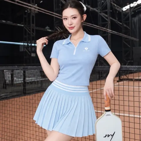 Áo Polo Nữ Garnet Ngắn Tay Cổ Bẻ Phối Viền Khóa Kéo Co Giãn Thoáng Mát Phong Cách Thể Thao