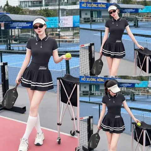 Set thể thao nữ COSLEAF Pickleball áo polo cổ bẻ váy xếp ly thun lạnh co giãn thoáng mát 3 màu