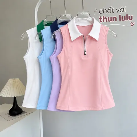 Bộ váy thể thao nữ Garnet thun lulu, áo polo sát nách khóa kéo cổ bẻ kèm chân váy xếp ly 4 màu [ KHÁCH TĂNG 1 SIZE ]