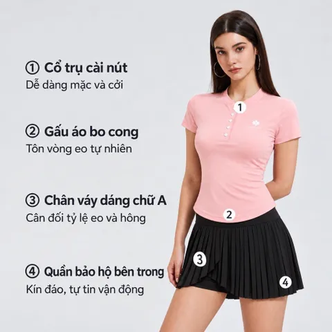 Set thể thao nữ thun lạnh áo cổ trụ chân váy xếp ly dáng ôm co giãn mặc tennis