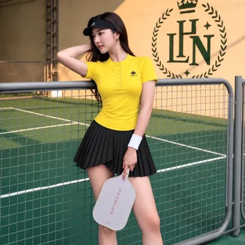 Set thể thao nữ thun lạnh áo cổ trụ chân váy xếp ly dáng ôm co giãn mặc tennis