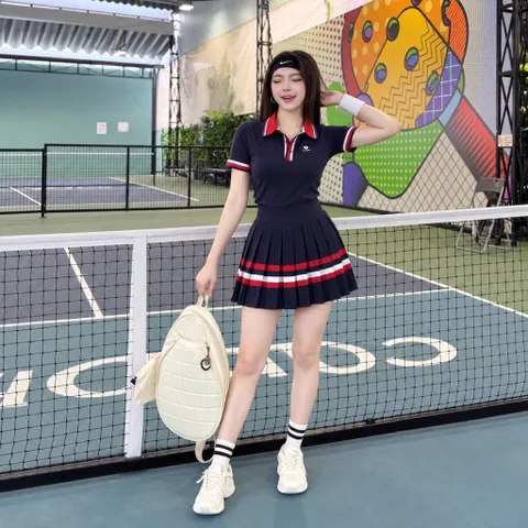 Bộ đồ thể thao nữ COSLEAF Pickleball áo polo chân váy xếp ly thun lạnh co giãn 2 màu