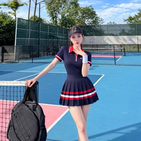 Bộ đồ thể thao nữ COSLEAF Pickleball áo polo chân váy xếp ly thun lạnh co giãn 2 màu