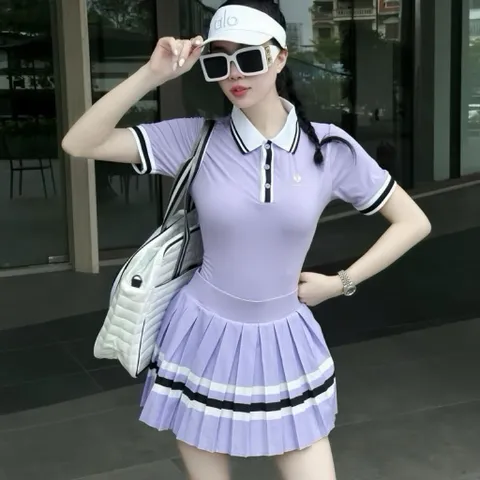 Bộ đồ thể thao nữ COSLEAF Pickleball áo polo chân váy xếp ly thun lạnh co giãn 2 màu