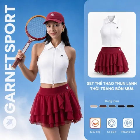 Set Thể Thao Cho Nữ Áo Đệm Mút Chân Váy Lụa Voan Bay Nhẹ Chơi Pickleball, Tenni Thoáng Mát Thấm Hút Mồ Hôis
