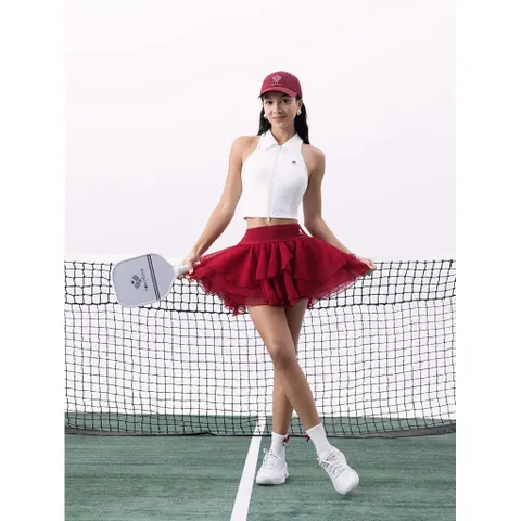 Set Thể Thao Cho Nữ Áo Đệm Mút Chân Váy Lụa Voan Bay Nhẹ Chơi Pickleball, Tenni Thoáng Mát Thấm Hút Mồ Hôis