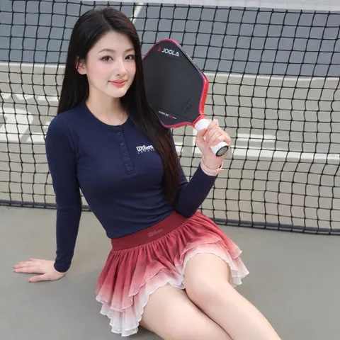 Set thể thao nữ Wils thu đông áo tay dài cổ trụ chân váy tennis xếp ly phối voan nhiều màu