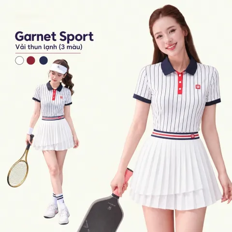 Set áo polo nữ Tennis, Golf vải thun lạnh sọc dọc, cổ bẻ tay ngắn phong cách thể thao 3 màu