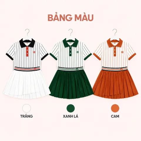 Set áo polo nữ Tennis, Golf vải thun lạnh sọc dọc, cổ bẻ tay ngắn phong cách thể thao 3 màu