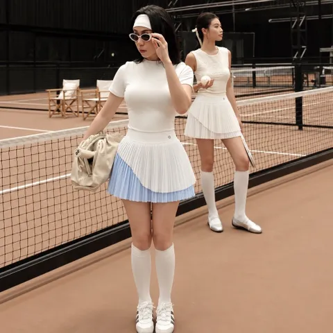 Chân váy thể thao nữ xếp ly 2 tầng vải thun lạnh co giãn thoáng mát mặc tennis golf