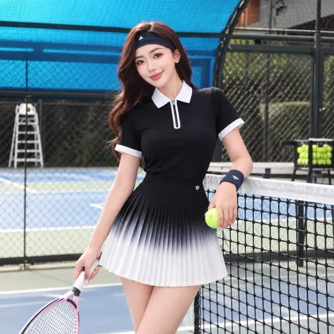 Set thể thao nữ COSLEAF thun lạnh áo polo phối chân váy xếp ly chơi pickleball tennis thoáng mát