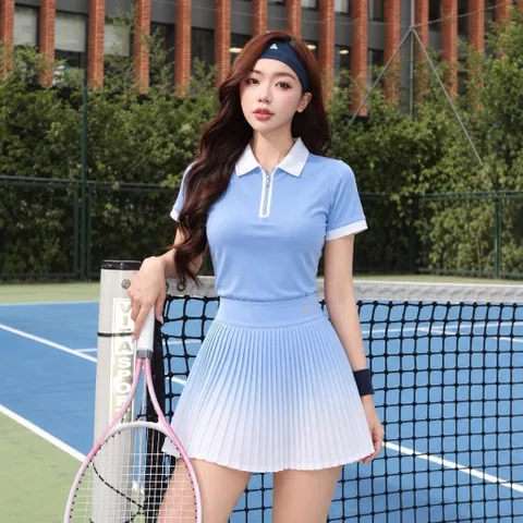Set thể thao nữ COSLEAF thun lạnh áo polo phối chân váy xếp ly chơi pickleball tennis thoáng mát