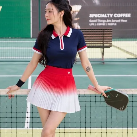 Set thể thao nữ COSLEAF thun lạnh áo polo phối chân váy xếp ly chơi pickleball tennis thoáng mát