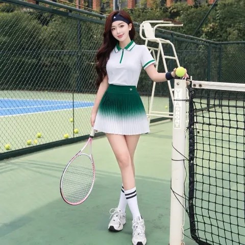 Set thể thao nữ COSLEAF thun lạnh áo polo phối chân váy xếp ly chơi pickleball tennis thoáng mát