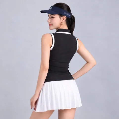 Áo polo thể thao nữ POMPECHE sát nách phối viền, chất vải co giãn thoáng mát dùng chơi golf tennis
