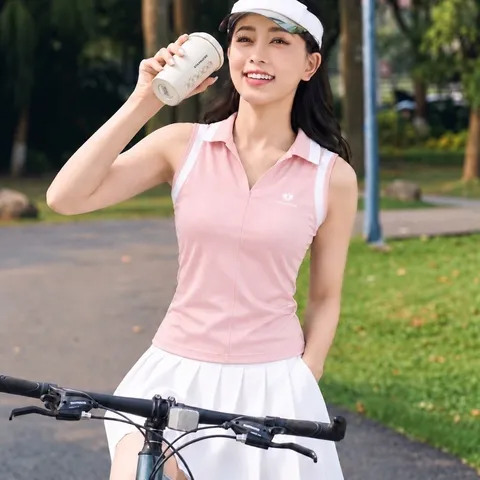 Áo polo thể thao nữ POMPECHE sát nách phối viền, chất vải co giãn thoáng mát dùng chơi golf tennis