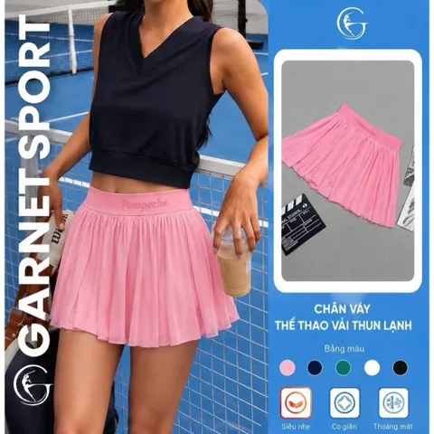 Chân váy tennis nữ xếp ly cạp co giãn vải voan mềm chống nhăn, nhẹ thoáng mặc thể thao nhiều màu