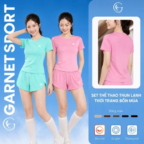 Bộ đồ thể thao nữ Garnet Sport áo tay ngắn quần short thun lạnh co giãn thoáng mát bốn mùa