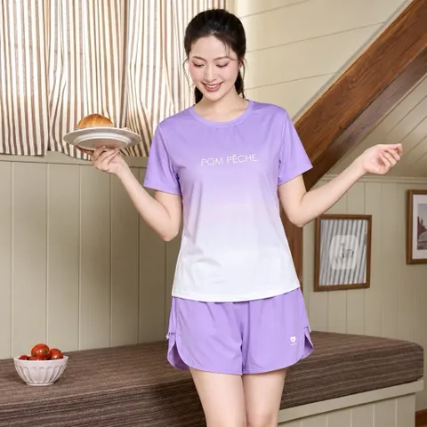 Bộ đùi thể thao nữ Garnet thun lạnh áo cộc tay phối màu ombre co giãn thoáng mát mặc tập gym tennis cầu lông