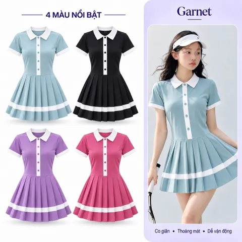 Váy tennis nữ Garnet cổ polo dáng xòe xếp ly, phong cách tiểu thư thể thao trẻ trung 4 màu
