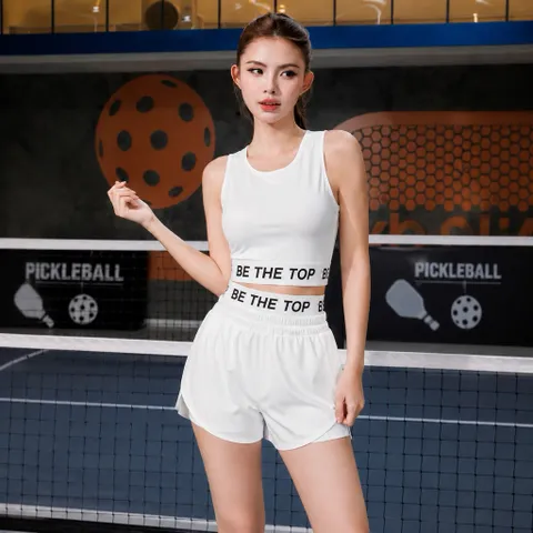 Set đồ thể thao nữ thun lạnh áo croptop ba lỗ kèm đệm mút phối quần short cạp chun co giãn thoáng mát