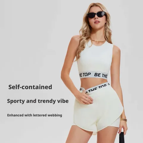 Set đồ thể thao nữ thun lạnh áo croptop ba lỗ kèm đệm mút phối quần short cạp chun co giãn thoáng mát